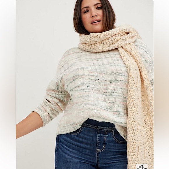 NWOT Torrid cute mock neck white peach green grey soft fuzzy sweater size 1X - Picture 1 of 16